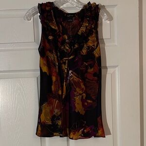 Spense Black and Multicolor Floral Ruffle Blouse